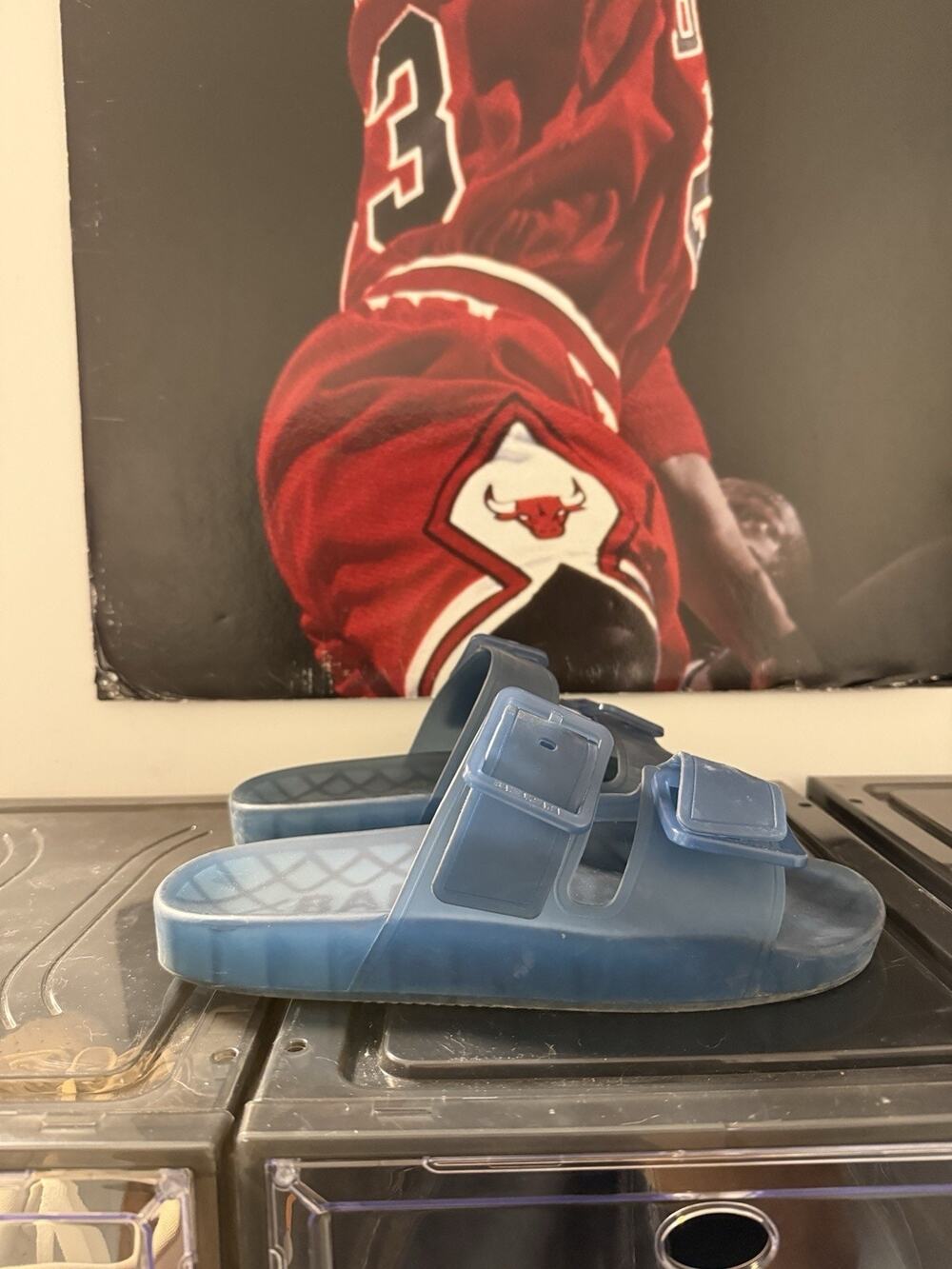 Balenciaga Rubber Double Buckle Slide Sandals Blue EU 41 Broken Buckle